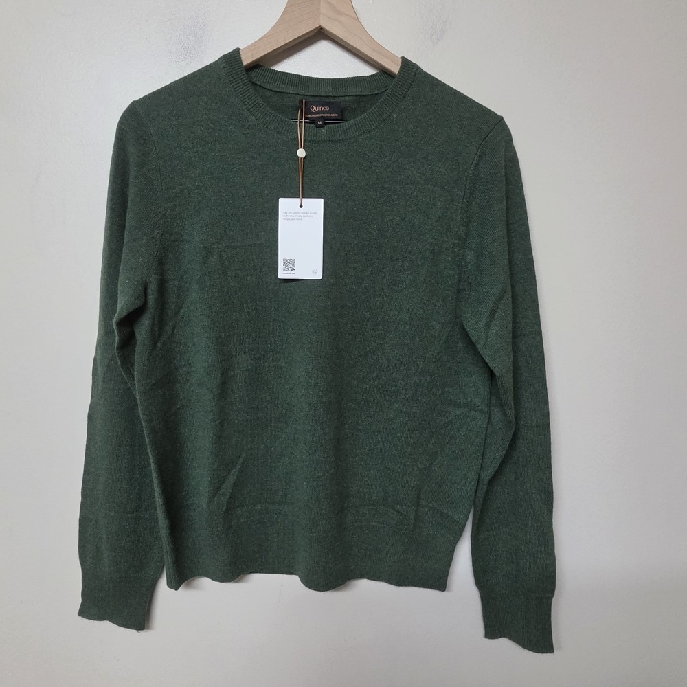 Quince Womens Mongolian Cashmere Crewneck Sweater Forest Floor Green Sz M NWT